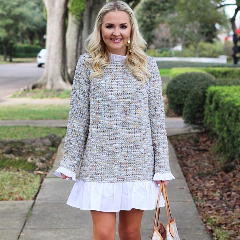 Elegant Tweed Dress with White Accents